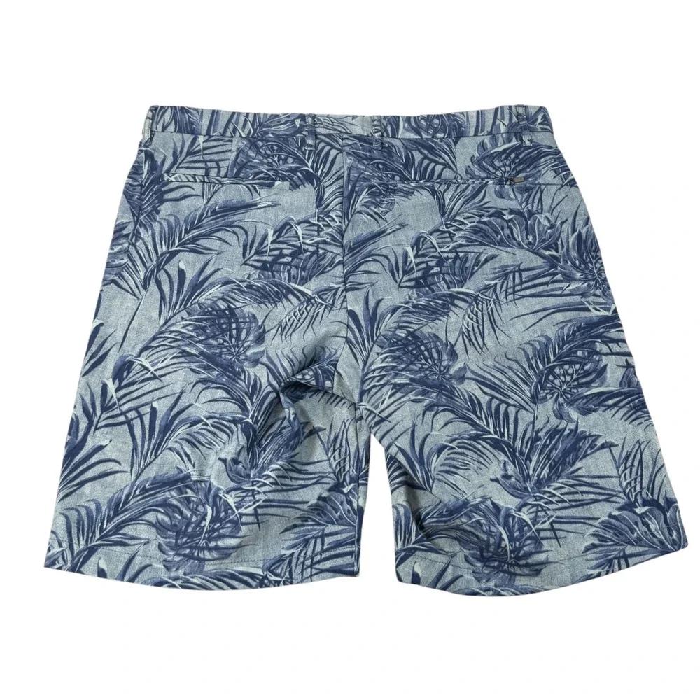 Tommy Bahama Mens 36 Blue Tropical Palm Leaf Print Linen Blend Shorts Summer